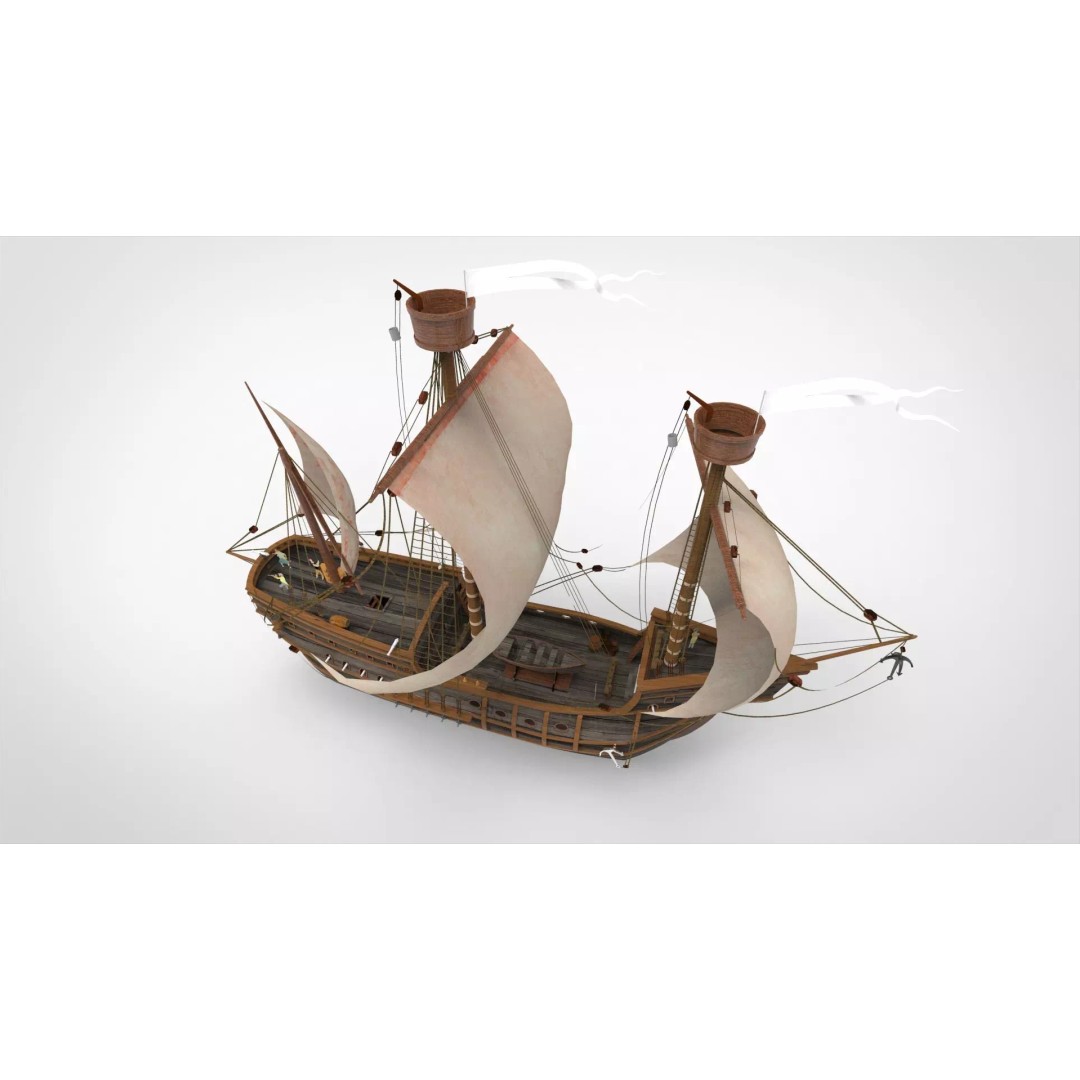 Sailing Ship 3D Model – Historic Nautical Vessel, FBX, PBR - View 2