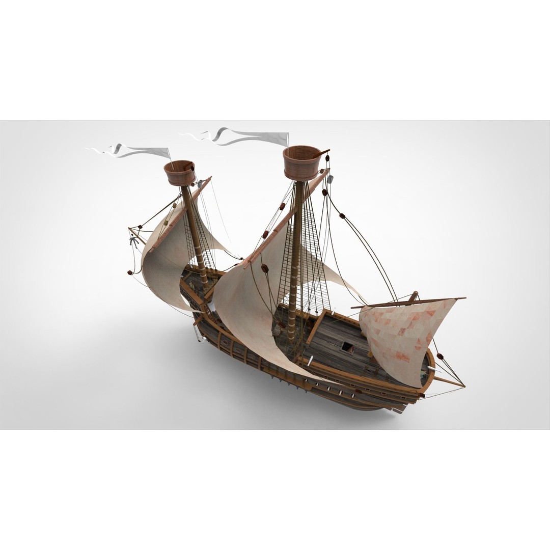 Sailing Ship 3D Model – Historic Nautical Vessel, FBX, PBR - View 3