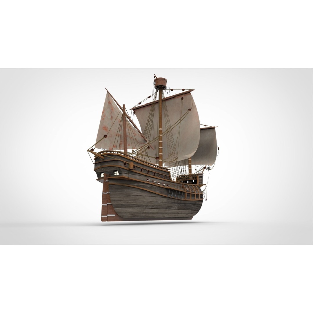 Sailing Ship 3D Model – Historic Nautical Vessel, FBX, PBR - View 4