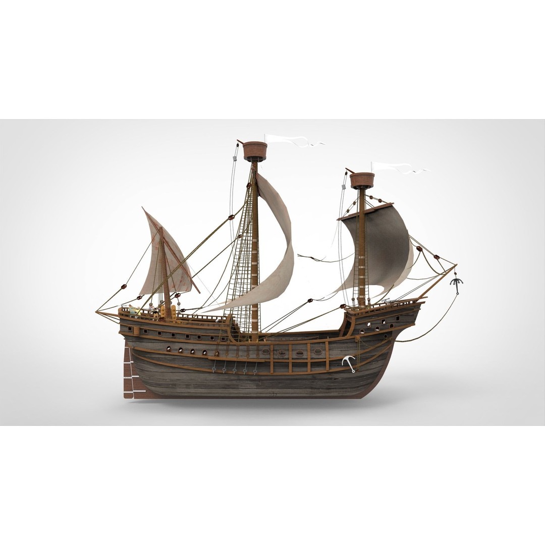 Sailing Ship 3D Model – Historic Nautical Vessel, FBX, PBR - View 7