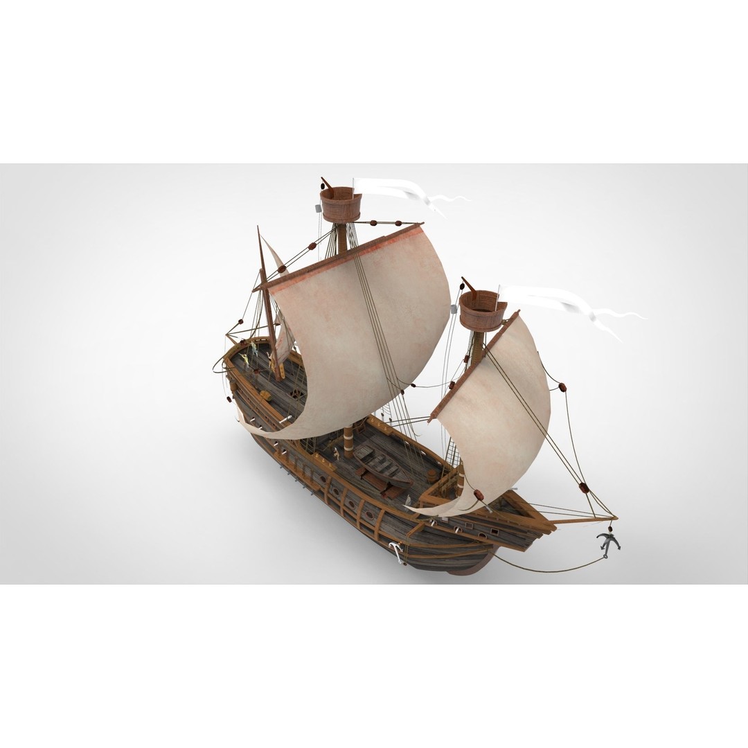 Sailing Ship 3D Model – Historic Nautical Vessel, FBX, PBR - View 9