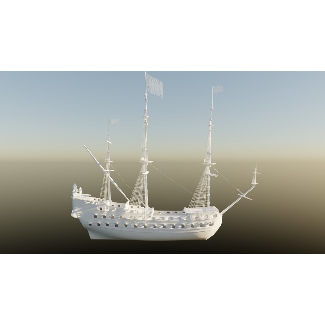 Pirate Ship 3D Model – Historic Watercraft with PBR Textures, FBX - View 10