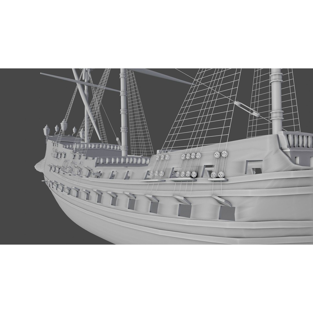 Pirate Ship 3D Model – Historic Watercraft with PBR Textures, FBX - View 12