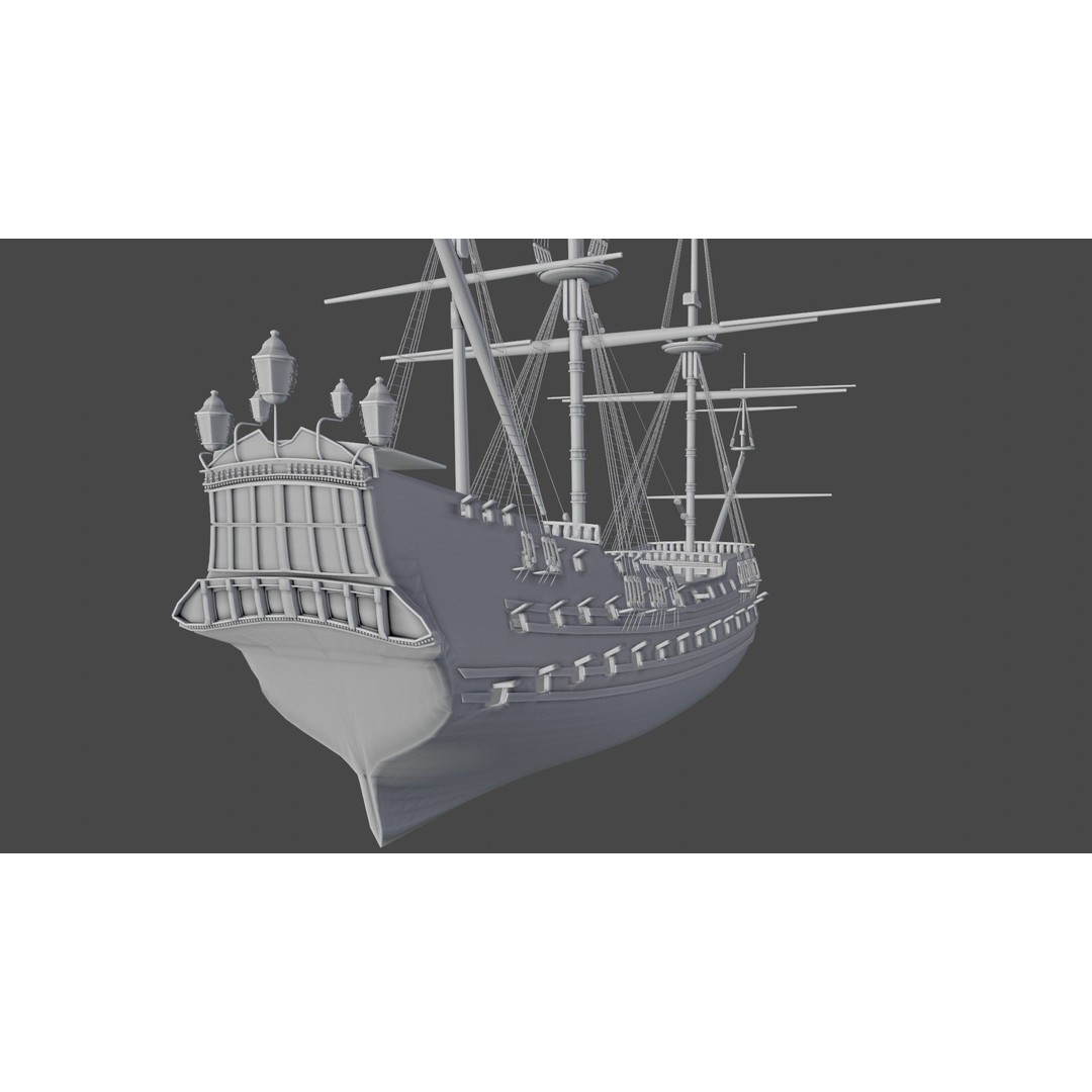 Pirate Ship 3D Model – Historic Watercraft with PBR Textures, FBX - View 15