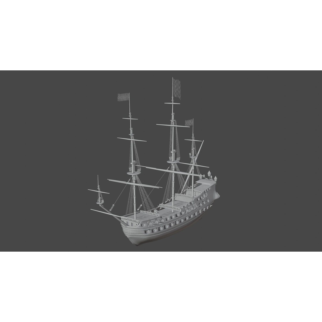 Pirate Ship 3D Model – Historic Watercraft with PBR Textures, FBX - View 3