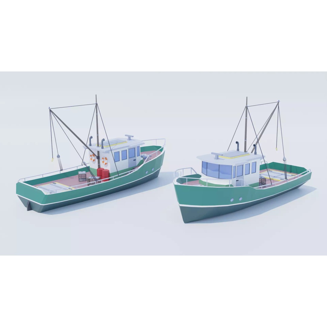 Fishing Boat 3D Model – Low Poly Game Asset for Simulation, FBX, OBJ - View 2