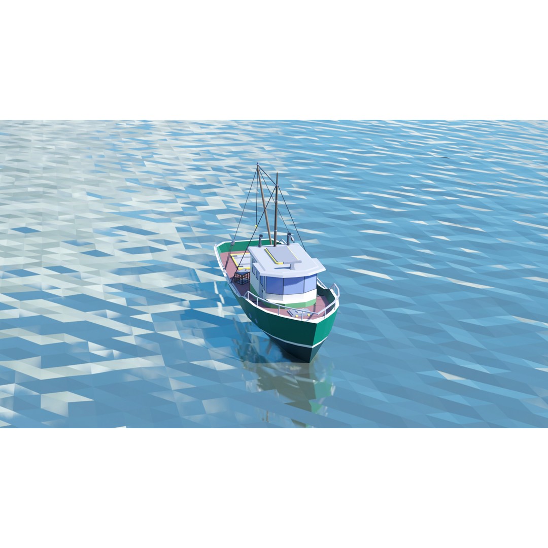 Fishing Boat 3D Model – Low Poly Game Asset for Simulation, FBX, OBJ - View 3