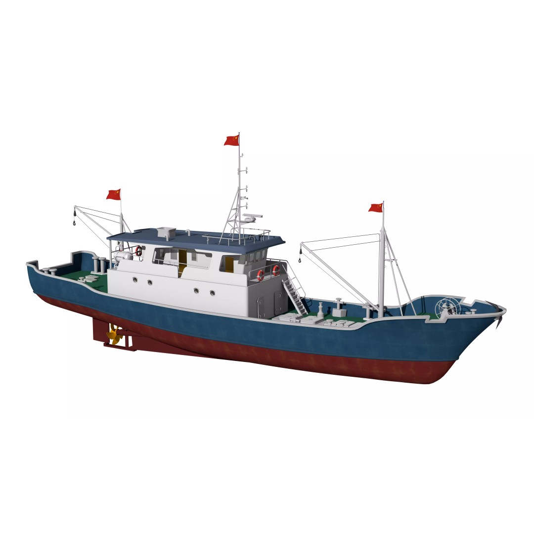 Fishing Boat 3D Model – Industrial Vessel for Games, FBX, OBJ - View 12