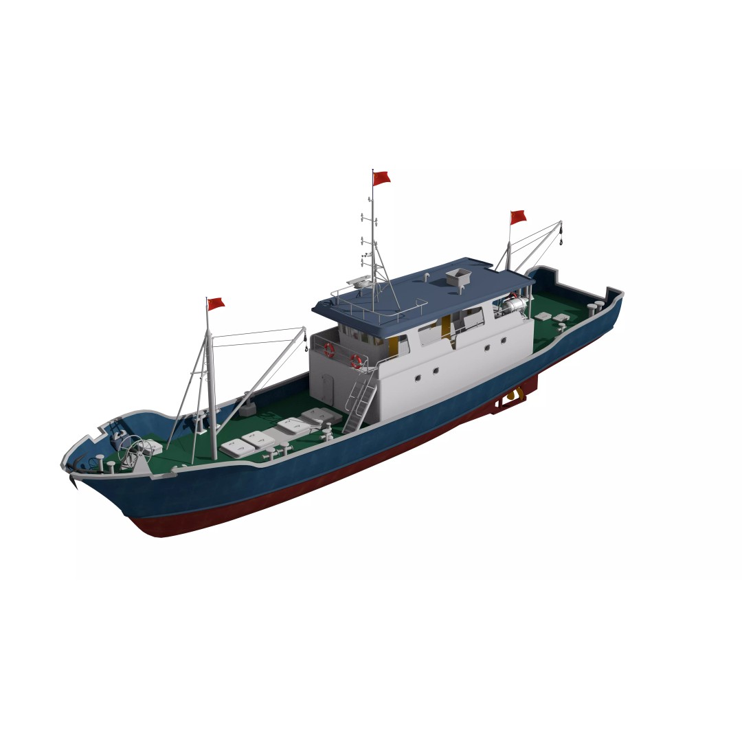 Fishing Boat 3D Model – Industrial Vessel for Games, FBX, OBJ - View 15