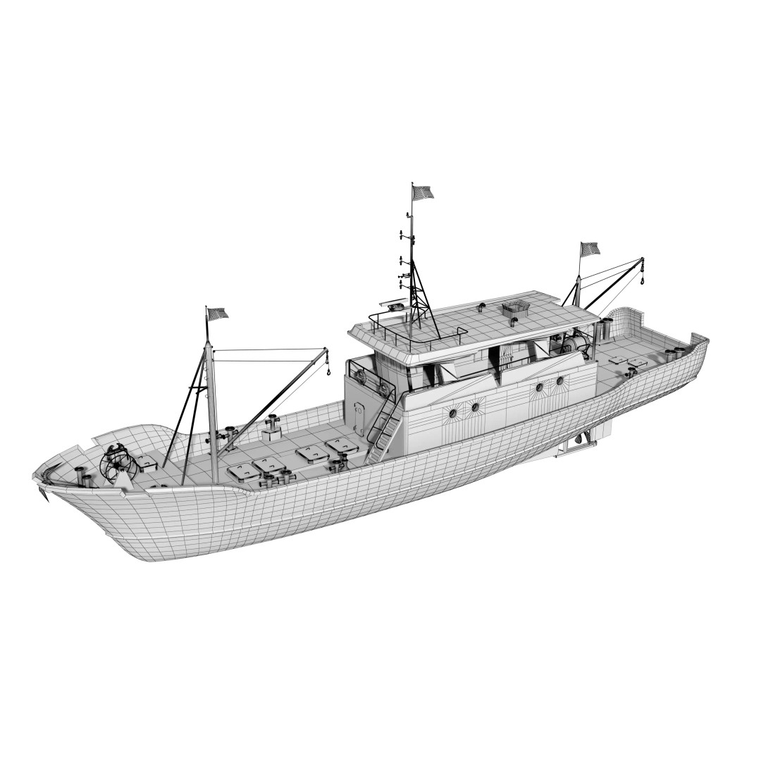 Fishing Boat 3D Model – Industrial Vessel for Games, FBX, OBJ - View 19