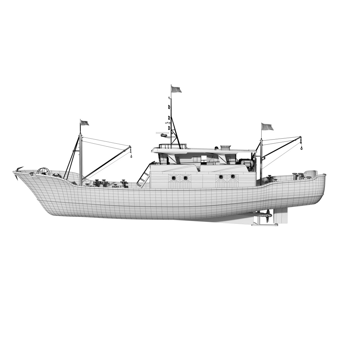 Fishing Boat 3D Model – Industrial Vessel for Games, FBX, OBJ - View 20