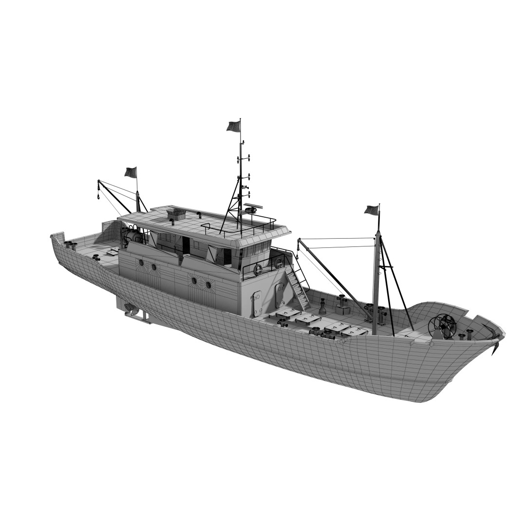 Fishing Boat 3D Model – Industrial Vessel for Games, FBX, OBJ - View 22