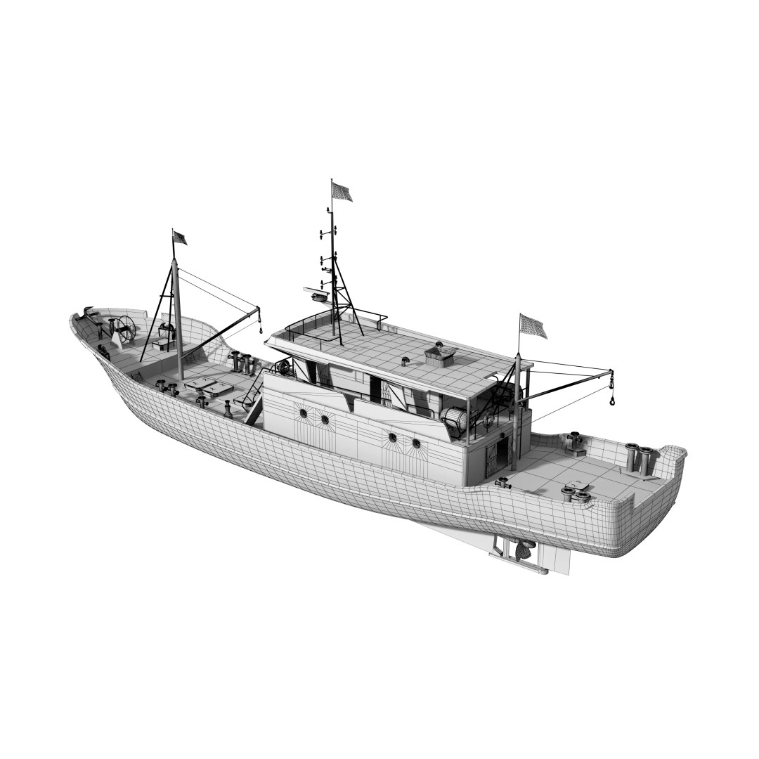 Fishing Boat 3D Model – Industrial Vessel for Games, FBX, OBJ - View 23
