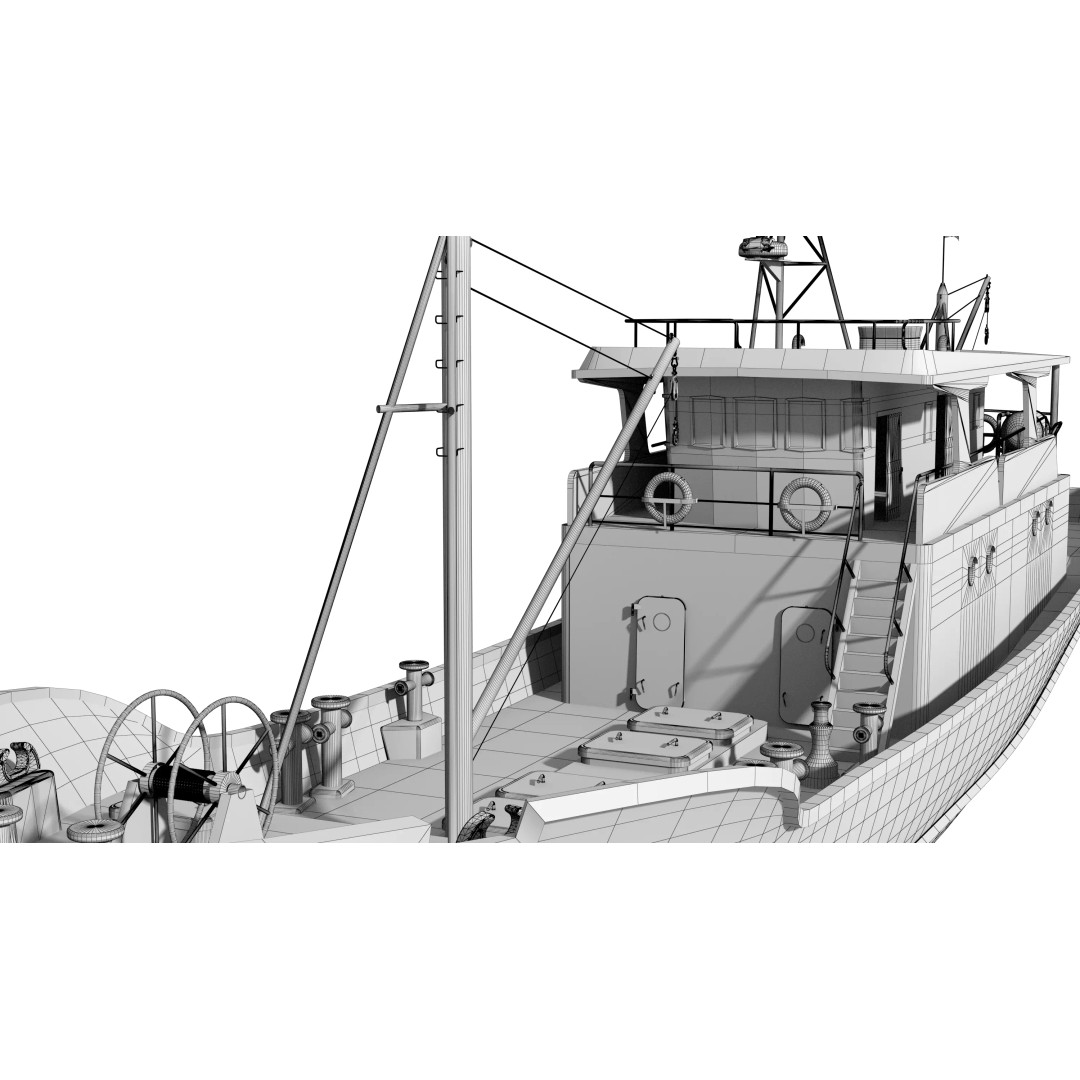 Fishing Boat 3D Model – Industrial Vessel for Games, FBX, OBJ - View 24