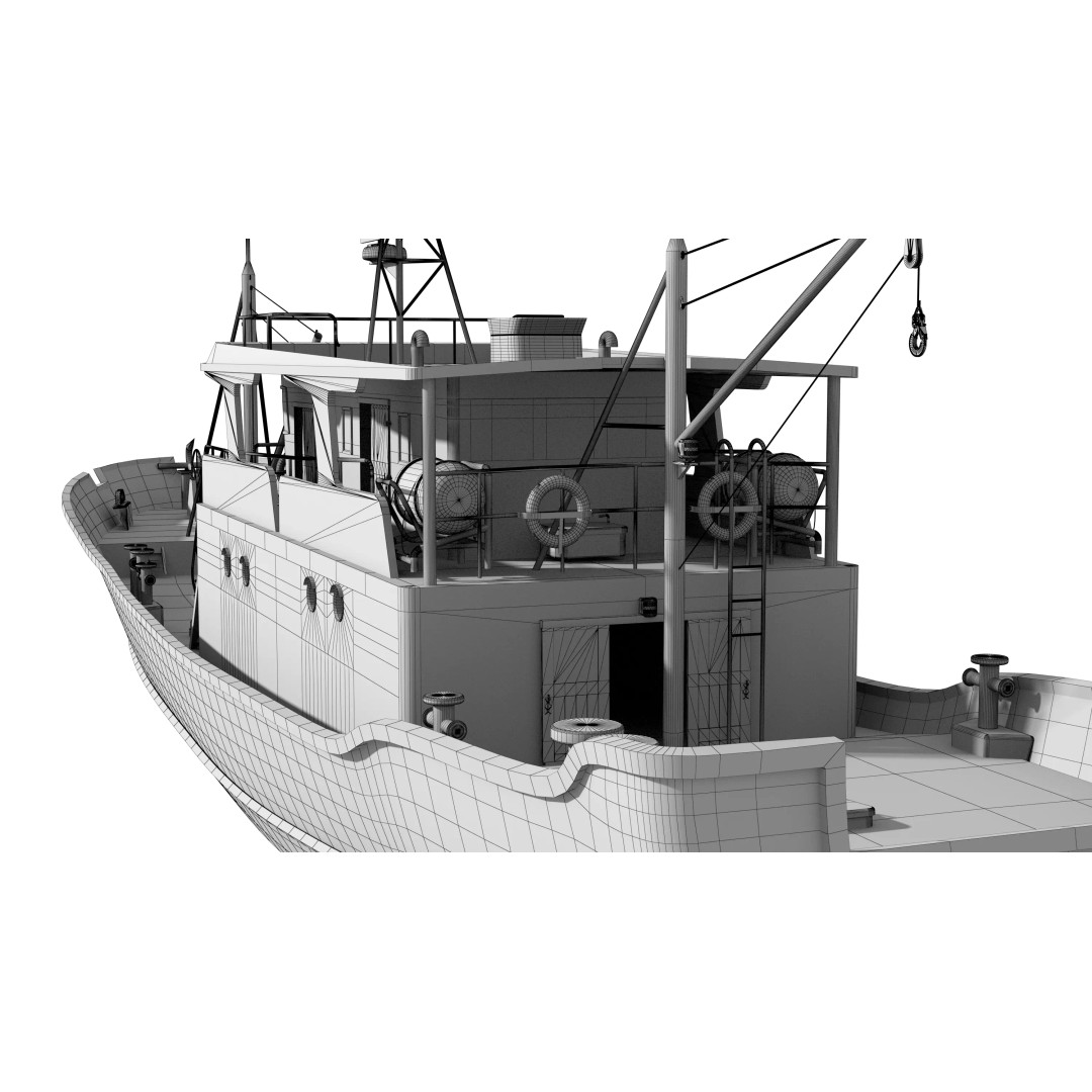 Fishing Boat 3D Model – Industrial Vessel for Games, FBX, OBJ - View 25