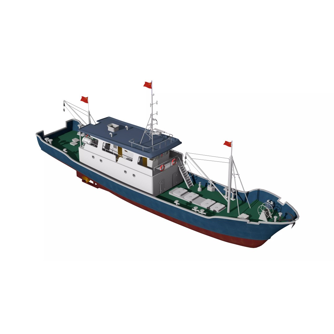 Fishing Boat 3D Model – Industrial Vessel for Games, FBX, OBJ - View 3
