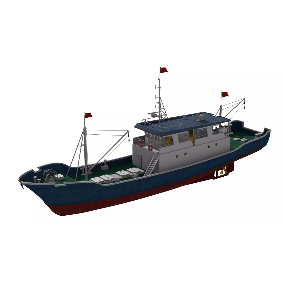 Fishing Boat 3D Model – Industrial Vessel for Games, FBX, OBJ - View 5