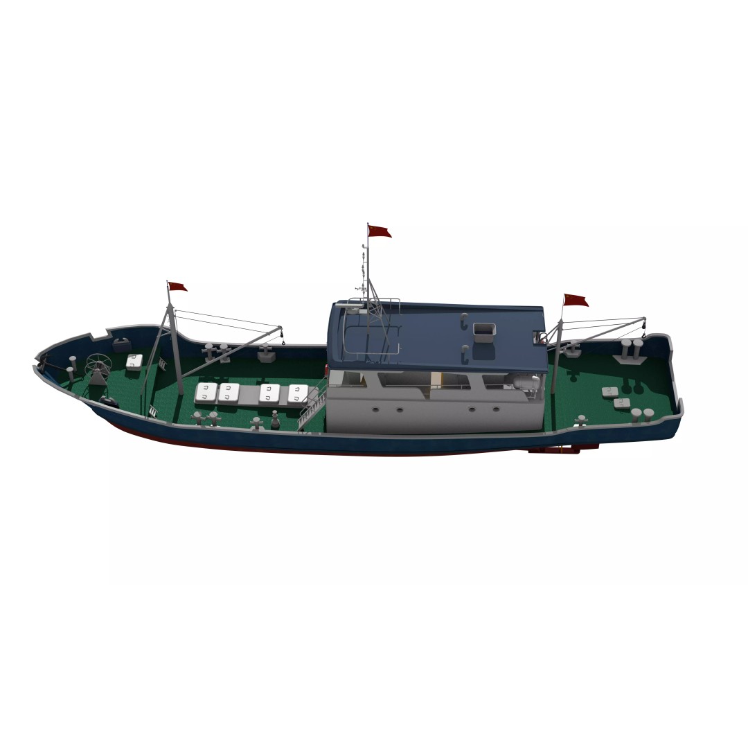 Fishing Boat 3D Model – Industrial Vessel for Games, FBX, OBJ - View 7