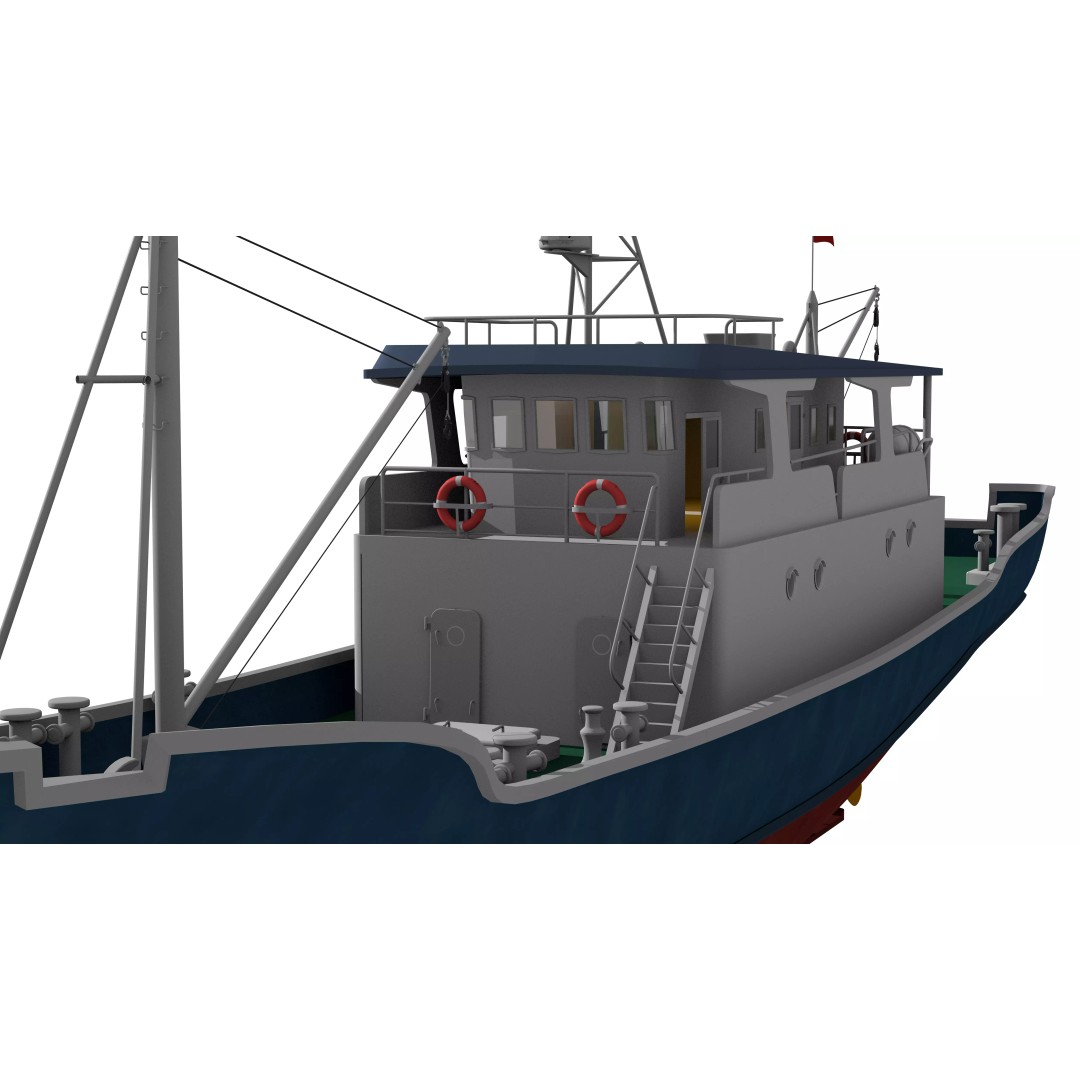 Fishing Boat 3D Model – Industrial Vessel for Games, FBX, OBJ - View 8