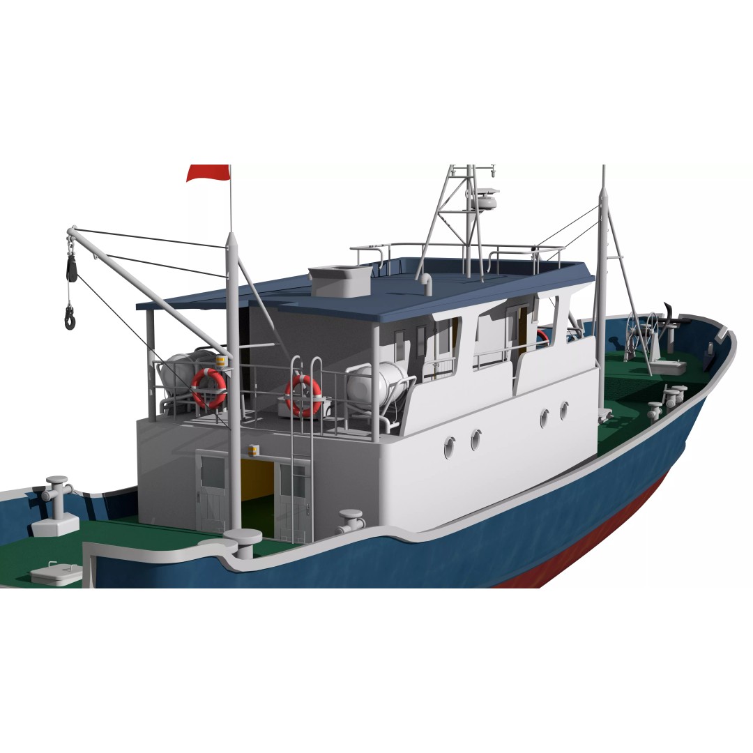 Fishing Boat 3D Model – Industrial Vessel for Games, FBX, OBJ - View 9