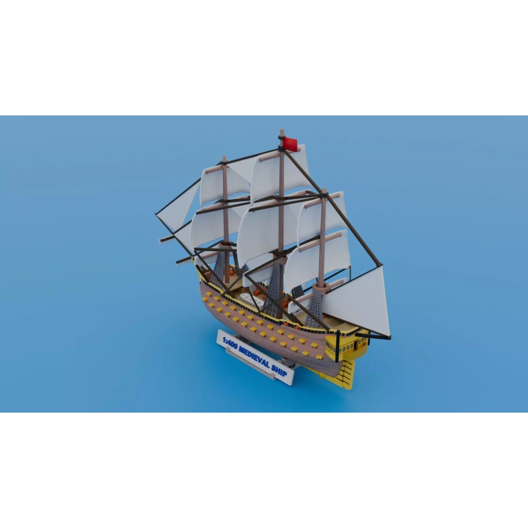 Medieval Ship 3D Model – Low Poly Watercraft, FBX & STL Formats - View 2