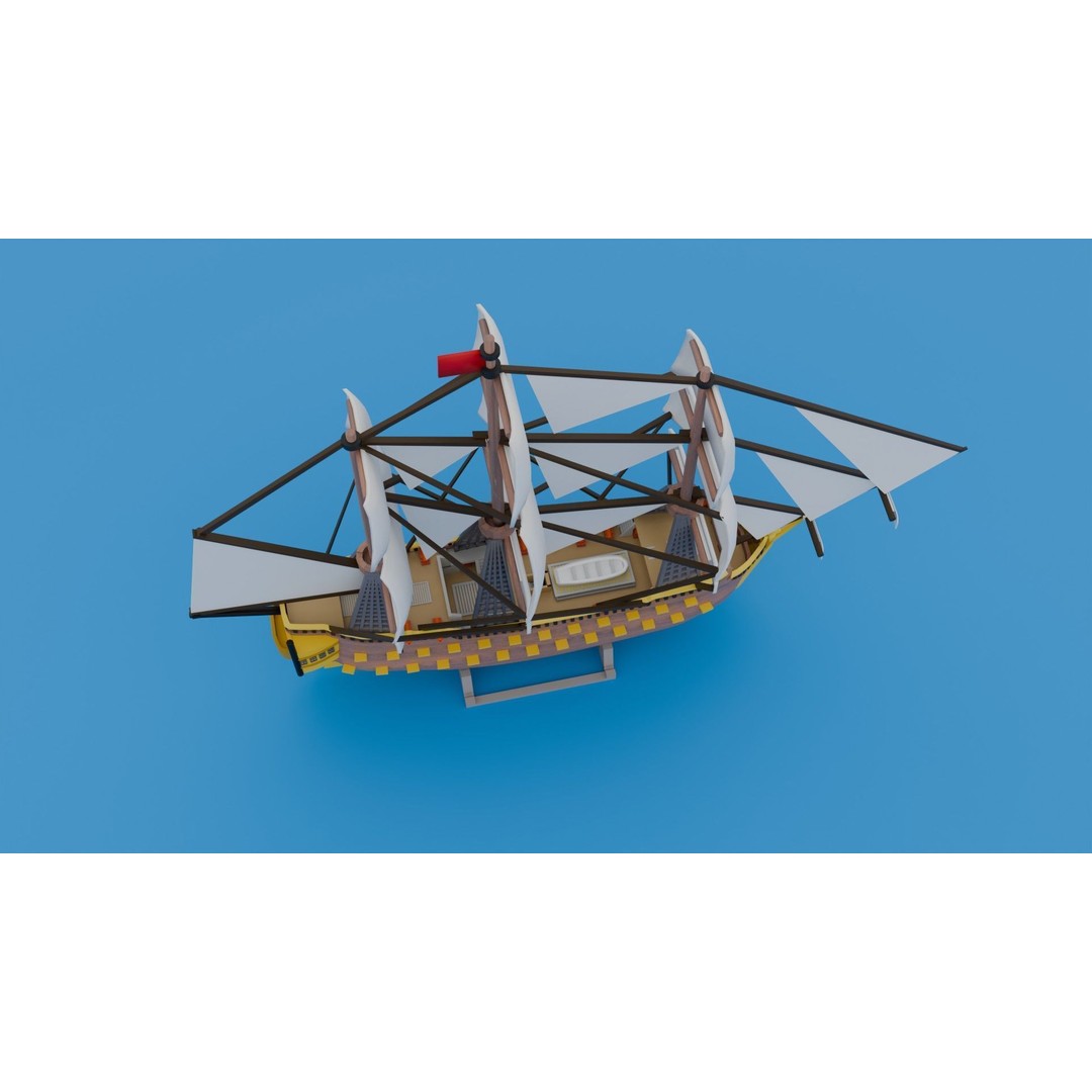 Medieval Ship 3D Model – Low Poly Watercraft, FBX & STL Formats - View 4