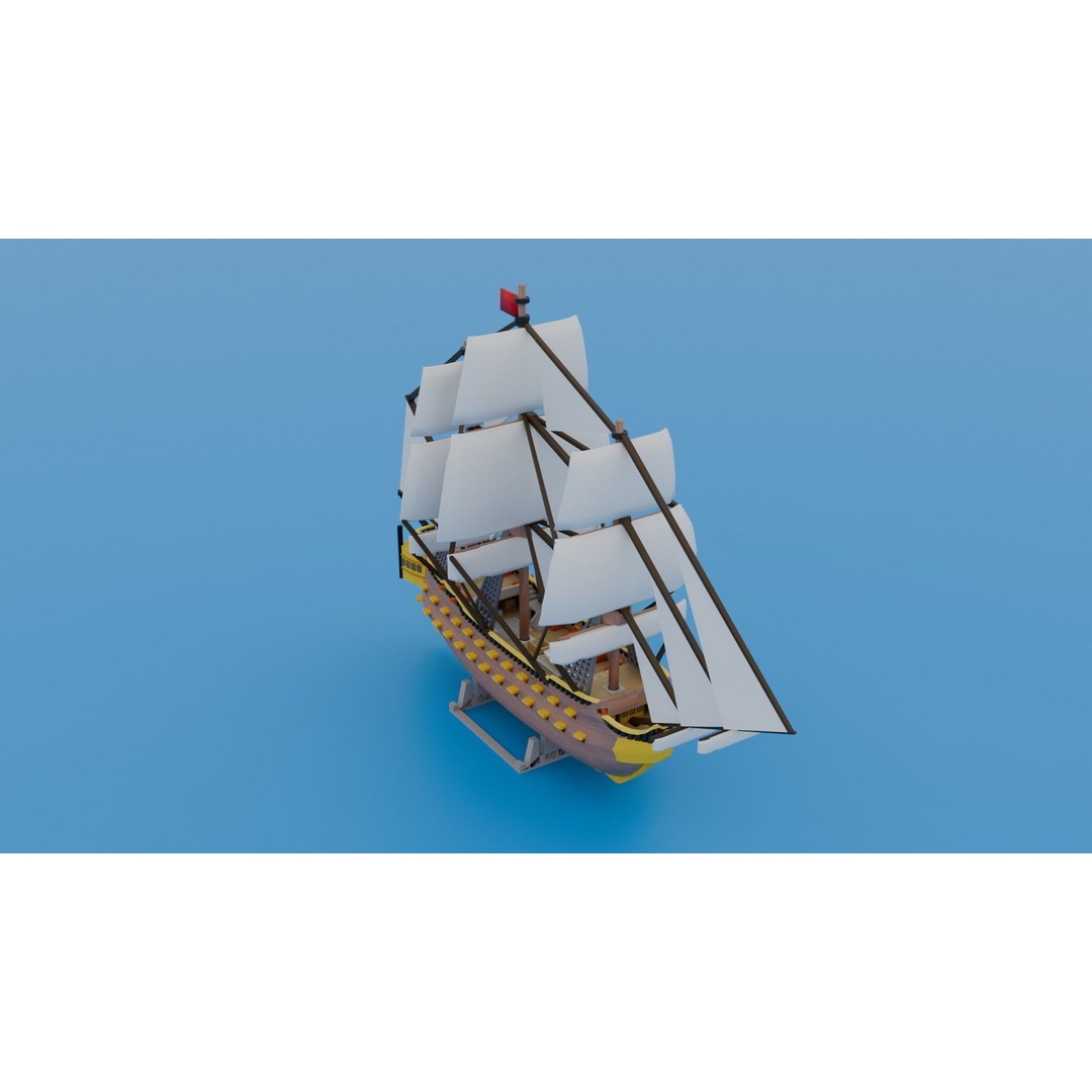 Medieval Ship 3D Model – Low Poly Watercraft, FBX & STL Formats - View 6
