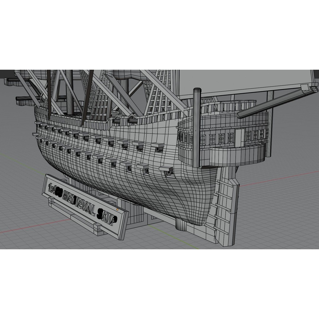 Medieval Ship 3D Model – Low Poly Watercraft, FBX & STL Formats - View 8