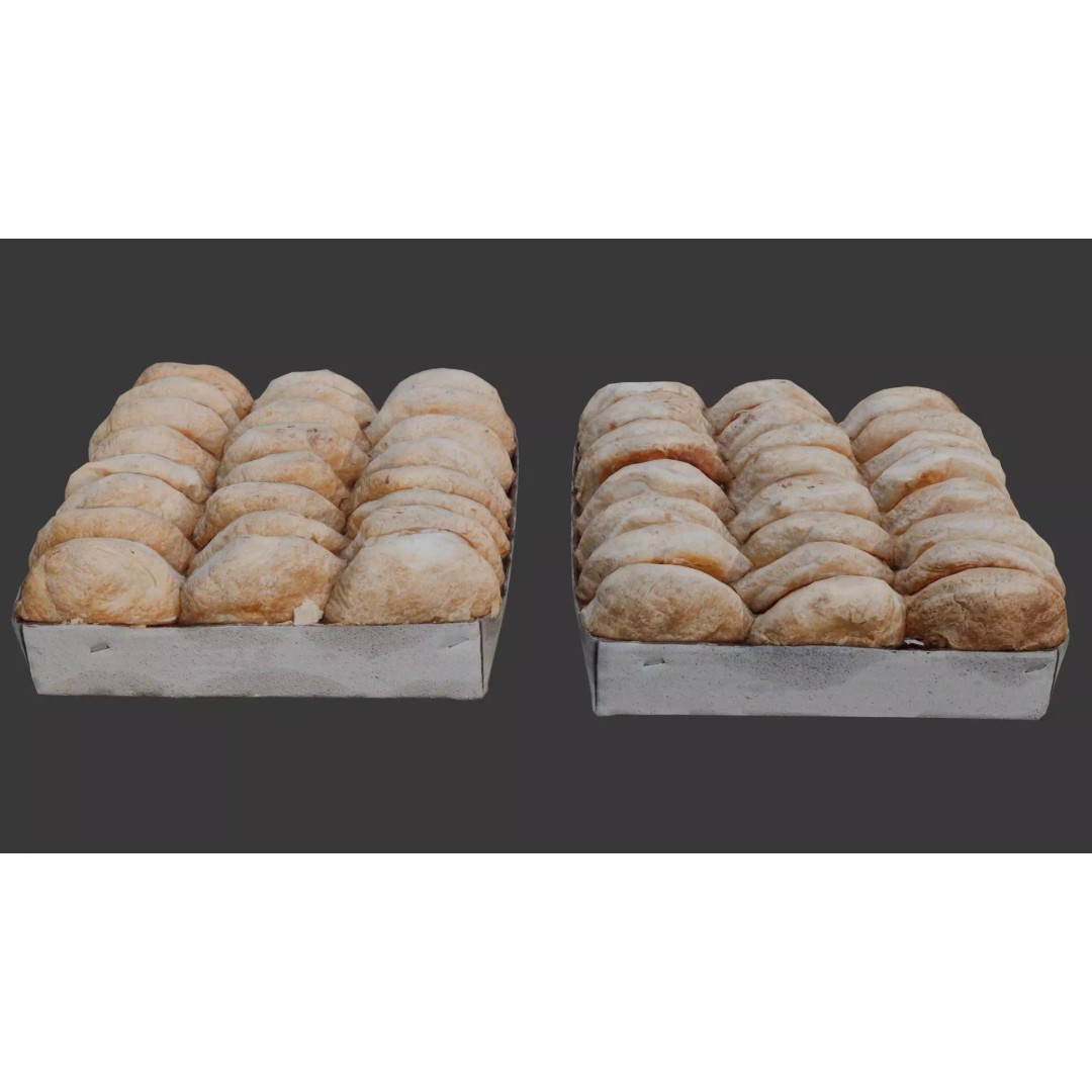 Tray of Freshly Baked Bread Rolls 3D Model – Low Poly PBR Asset, FBX - View 2