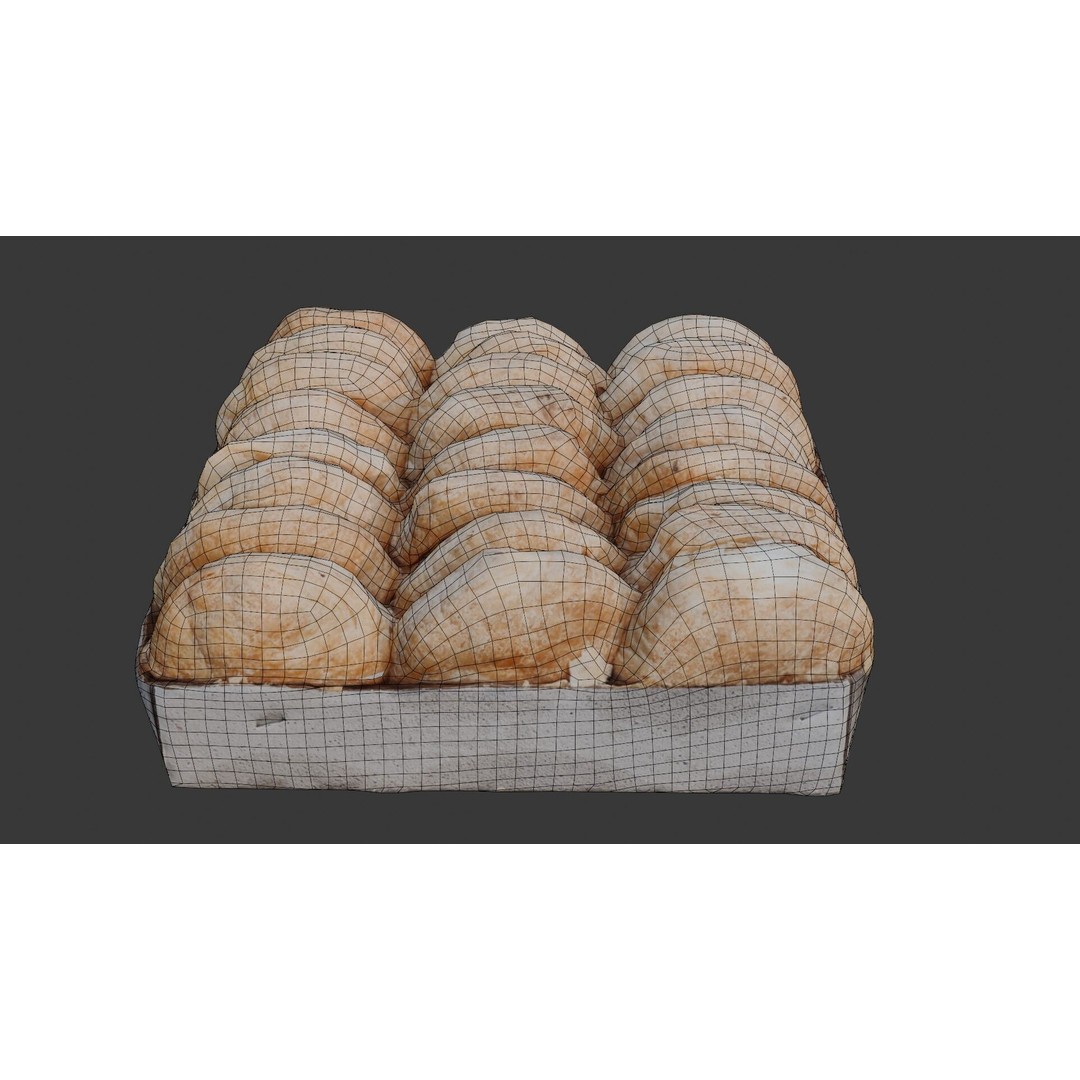 Tray of Freshly Baked Bread Rolls 3D Model – Low Poly PBR Asset, FBX - View 4