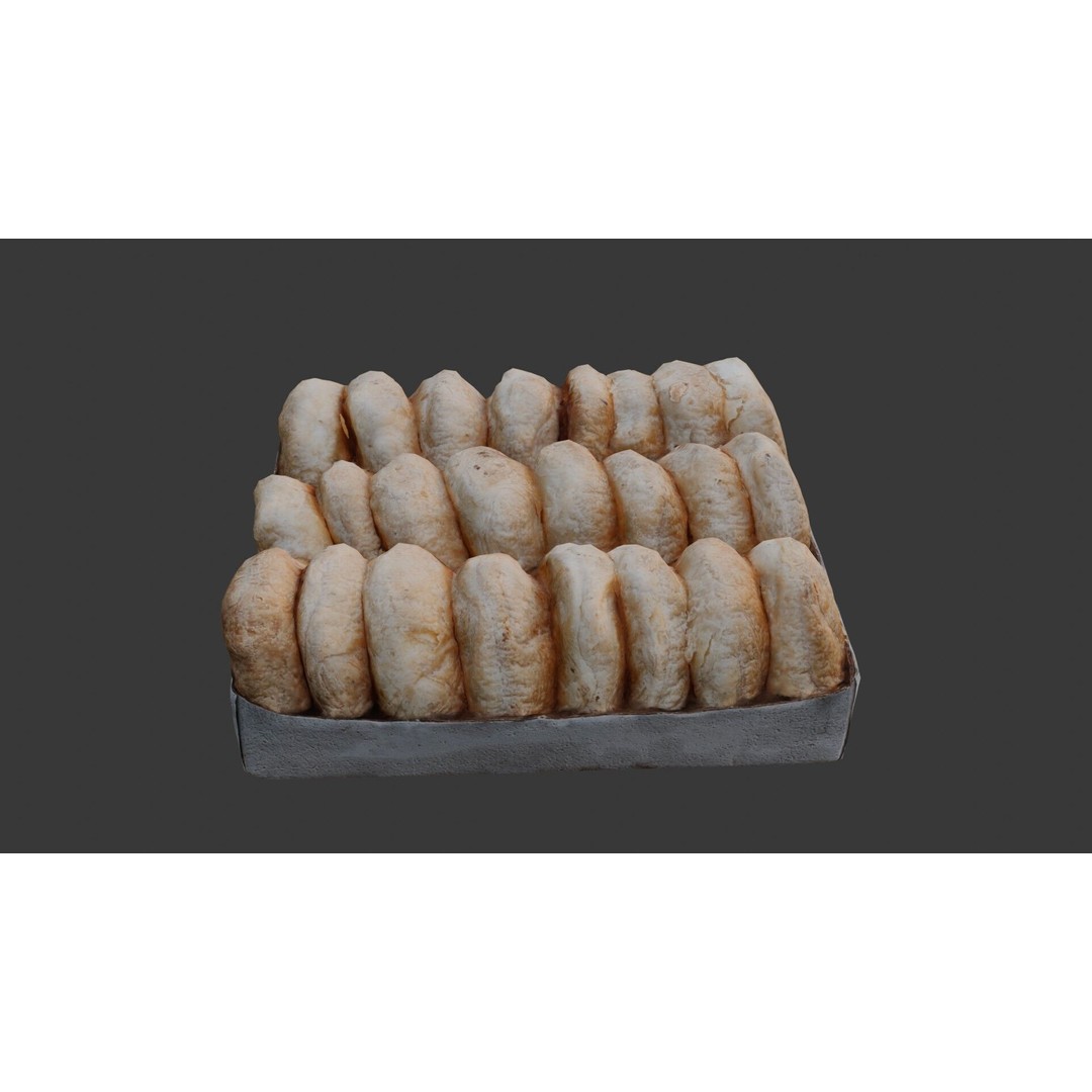 Tray of Freshly Baked Bread Rolls 3D Model – Low Poly PBR Asset, FBX - View 7