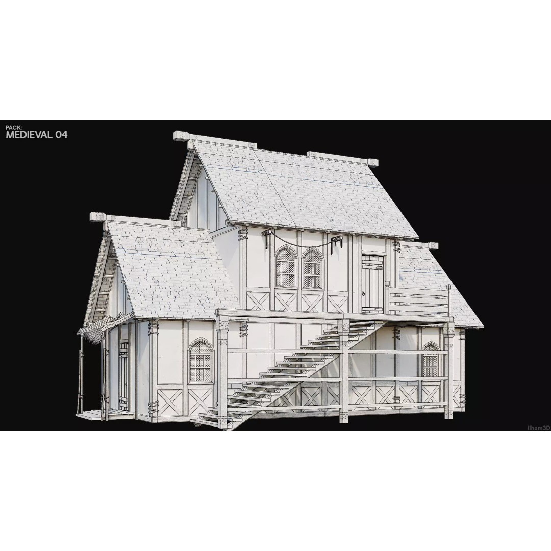 Medieval House 3D Model – Low Poly PBR Asset with Interiors, FBX