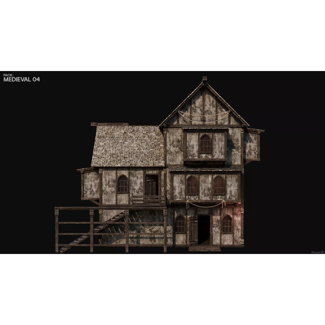 Medieval House 3D Model – Low Poly PBR Asset with Interiors, FBX - View 14