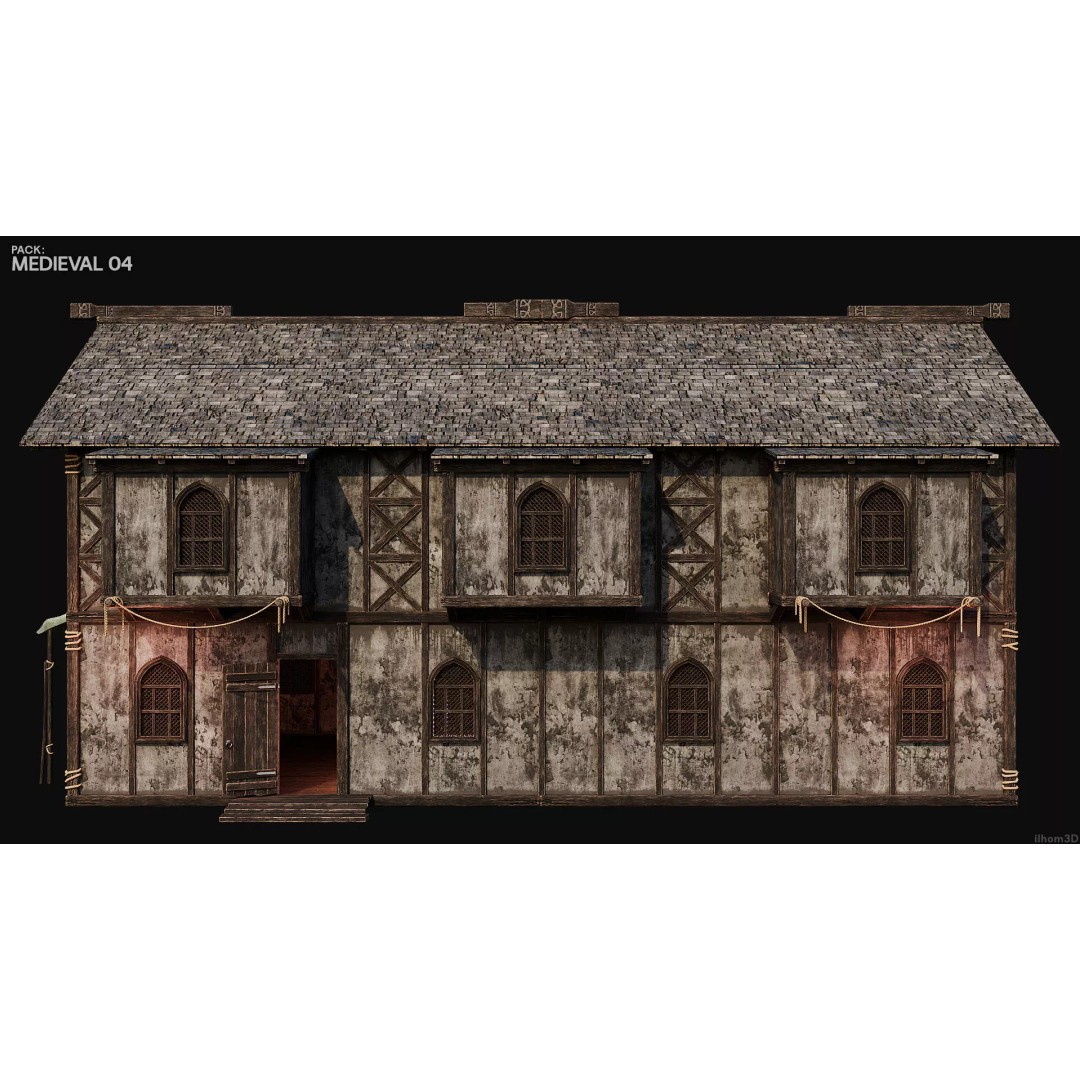 Medieval House 3D Model – Low Poly PBR Asset with Interiors, FBX - View 15