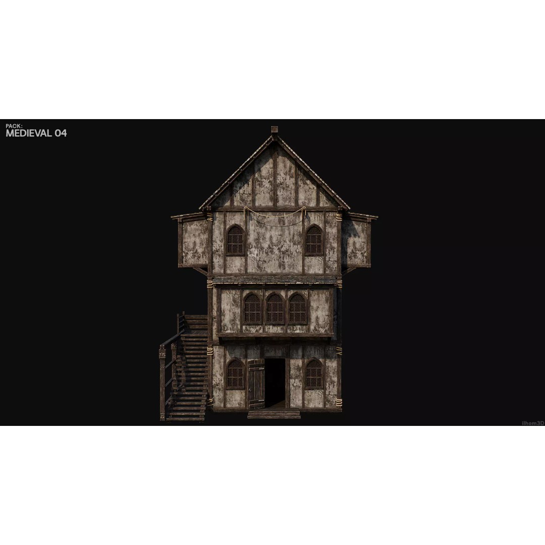 Medieval House 3D Model – Low Poly PBR Asset with Interiors, FBX - View 16