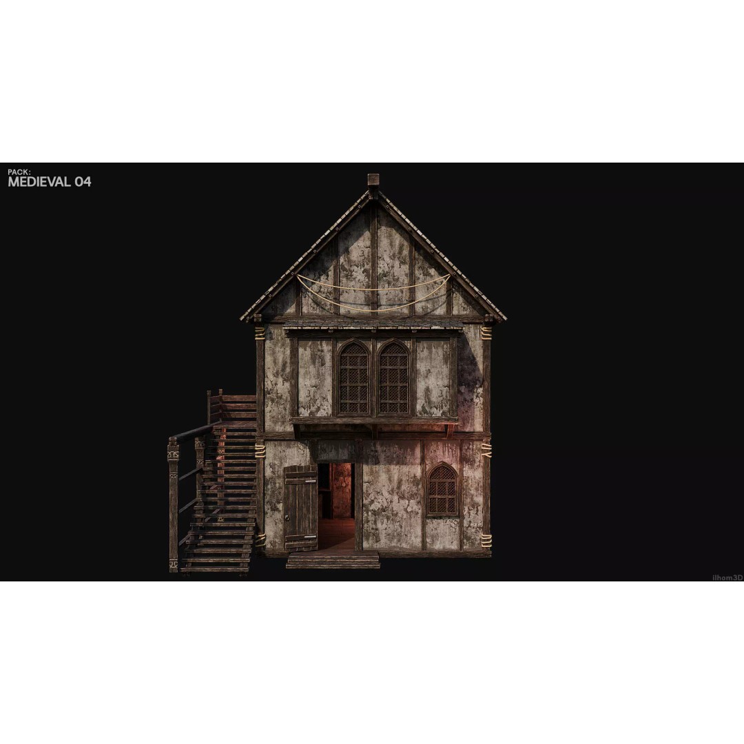 Medieval House 3D Model – Low Poly PBR Asset with Interiors, FBX - View 17