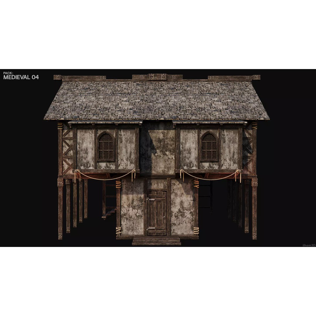 Medieval House 3D Model – Low Poly PBR Asset with Interiors, FBX - View 18
