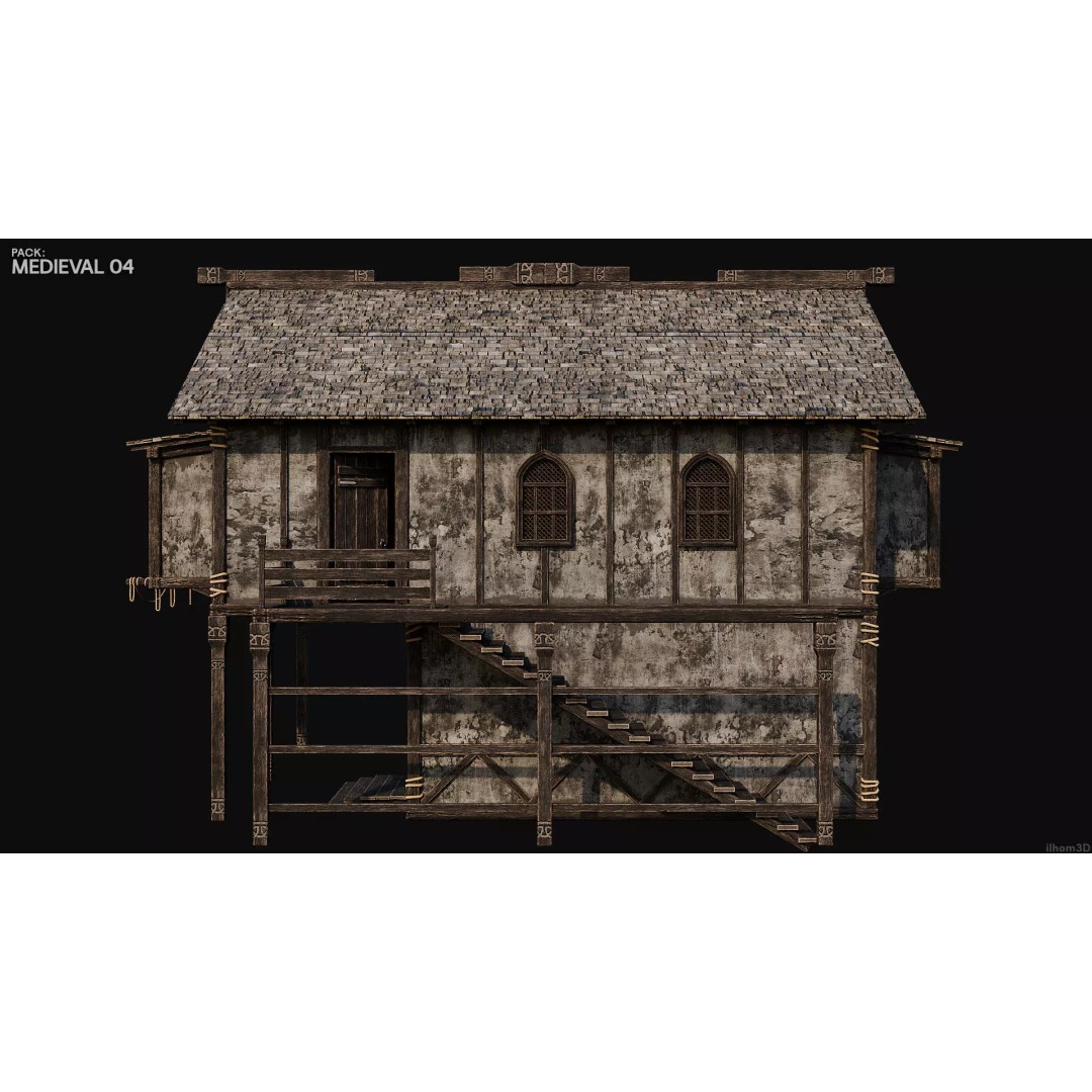 Medieval House 3D Model – Low Poly PBR Asset with Interiors, FBX - View 19