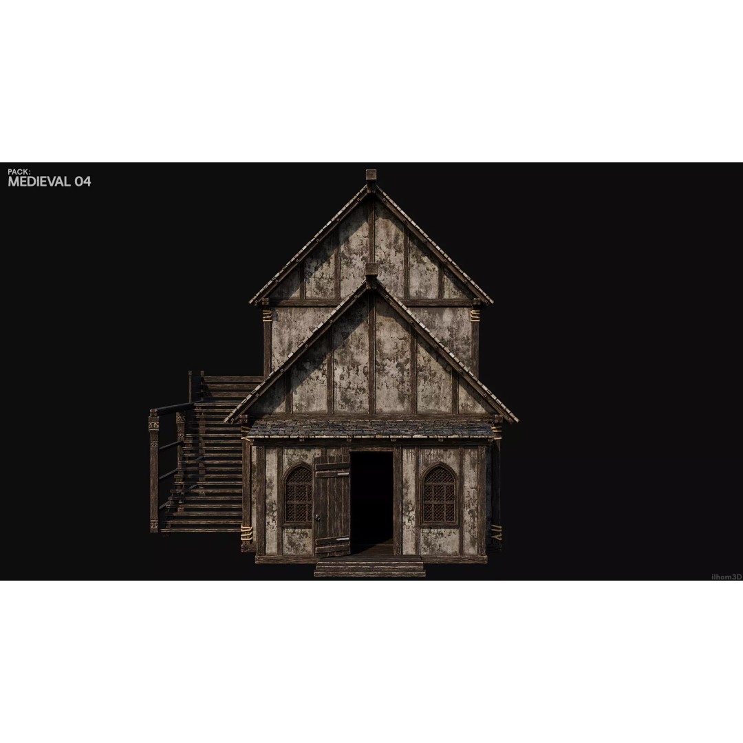 Medieval House 3D Model – Low Poly PBR Asset with Interiors, FBX - View 20