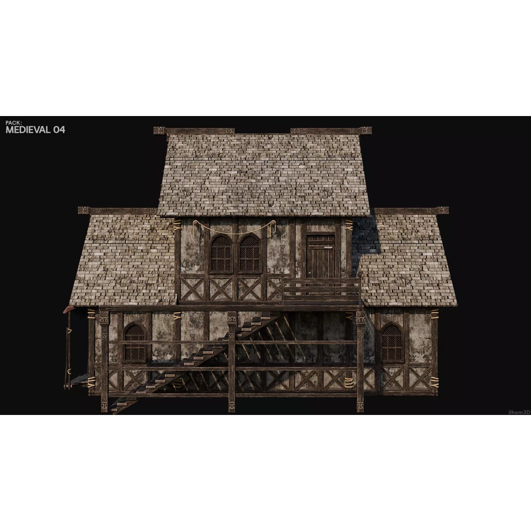 Medieval House 3D Model – Low Poly PBR Asset with Interiors, FBX - View 21
