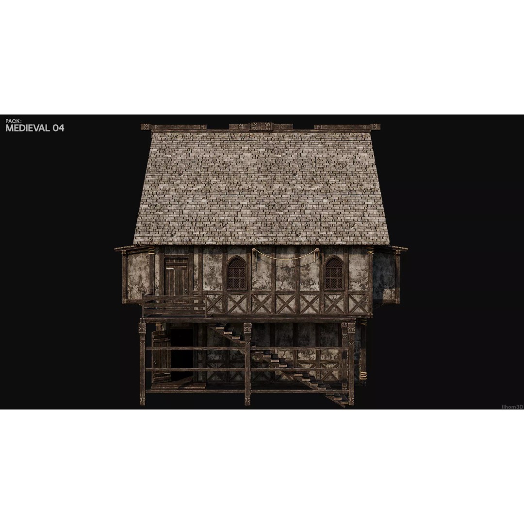 Medieval House 3D Model – Low Poly PBR Asset with Interiors, FBX - View 22
