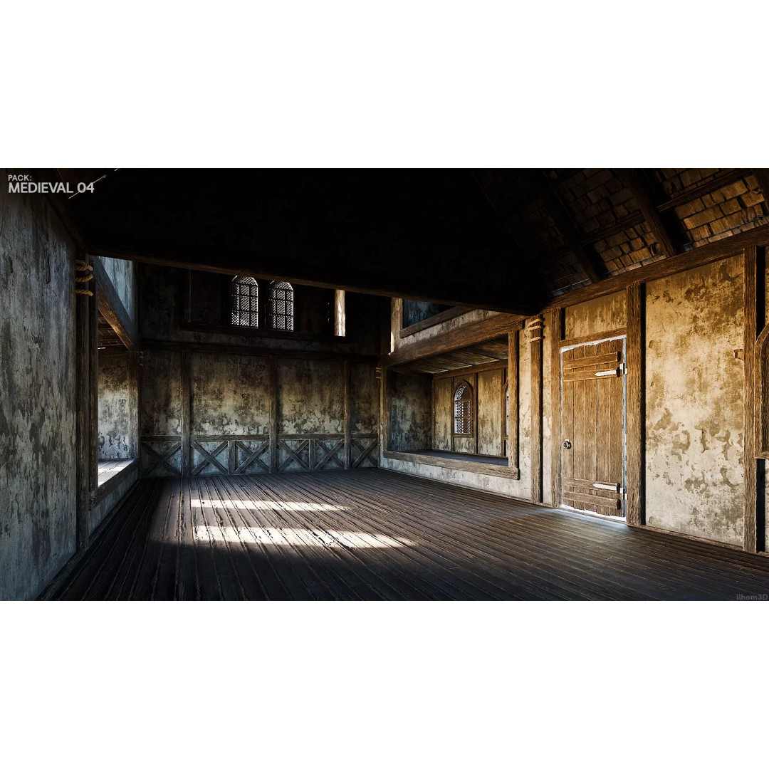 Medieval House 3D Model – Low Poly PBR Asset with Interiors, FBX - View 24
