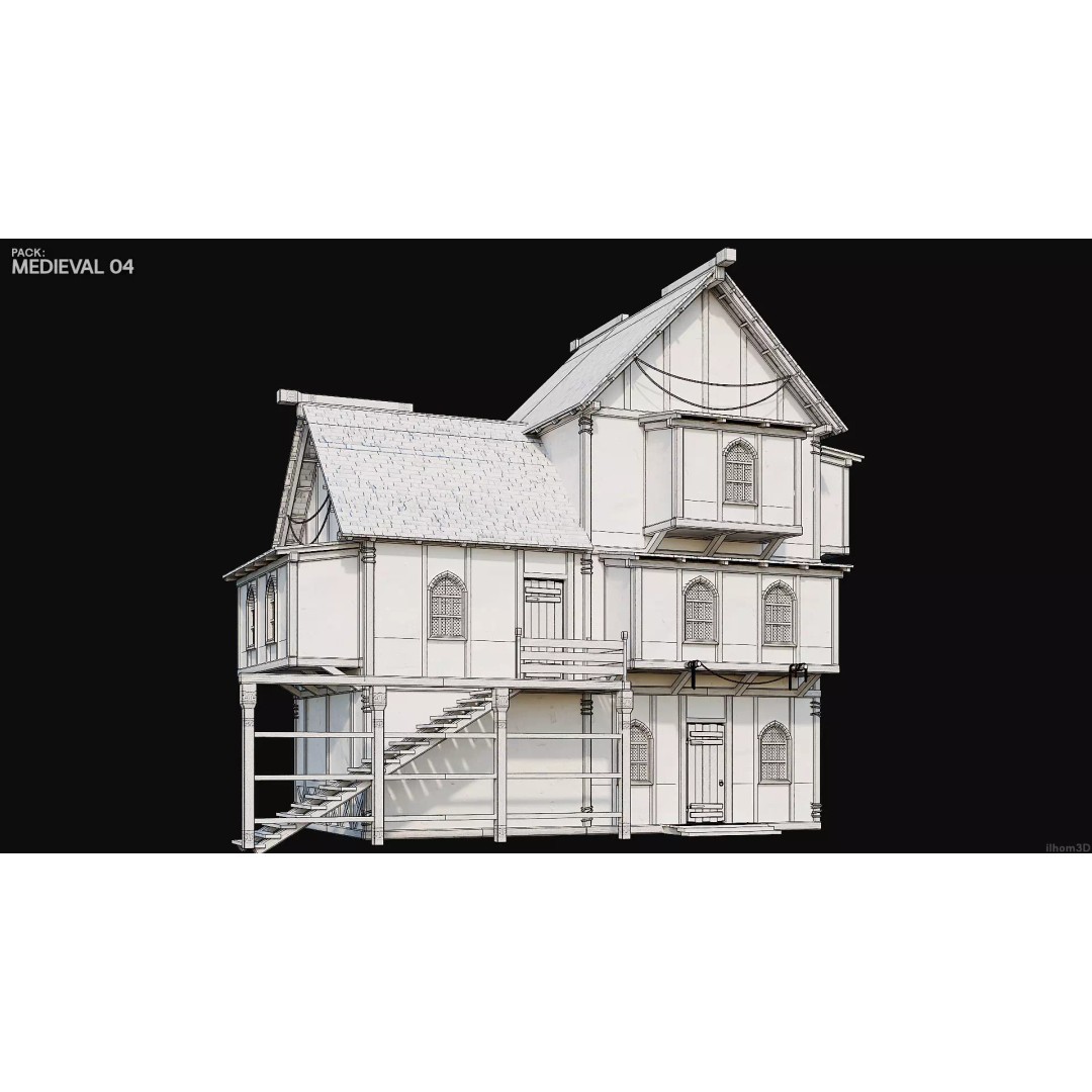 Medieval House 3D Model – Low Poly PBR Asset with Interiors, FBX - View 26