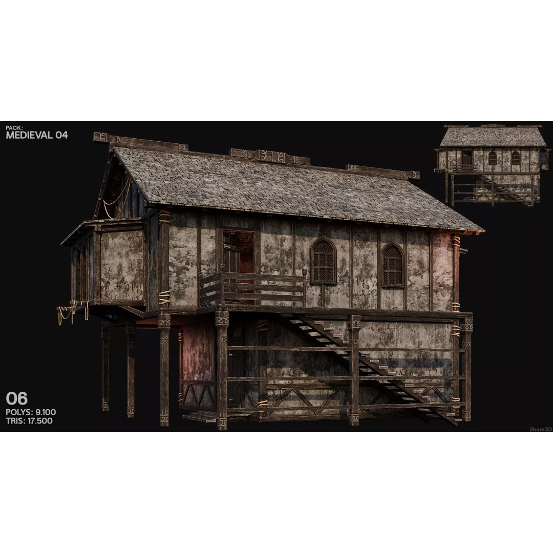 Medieval House 3D Model – Low Poly PBR Asset with Interiors, FBX - View 8