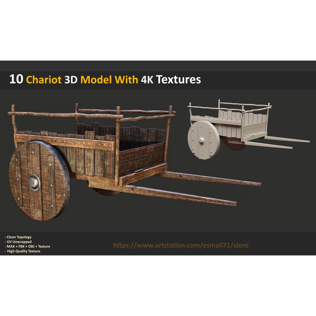 Chariot 3D Model – Low Poly Game Asset with PBR Textures, FBX - View 10