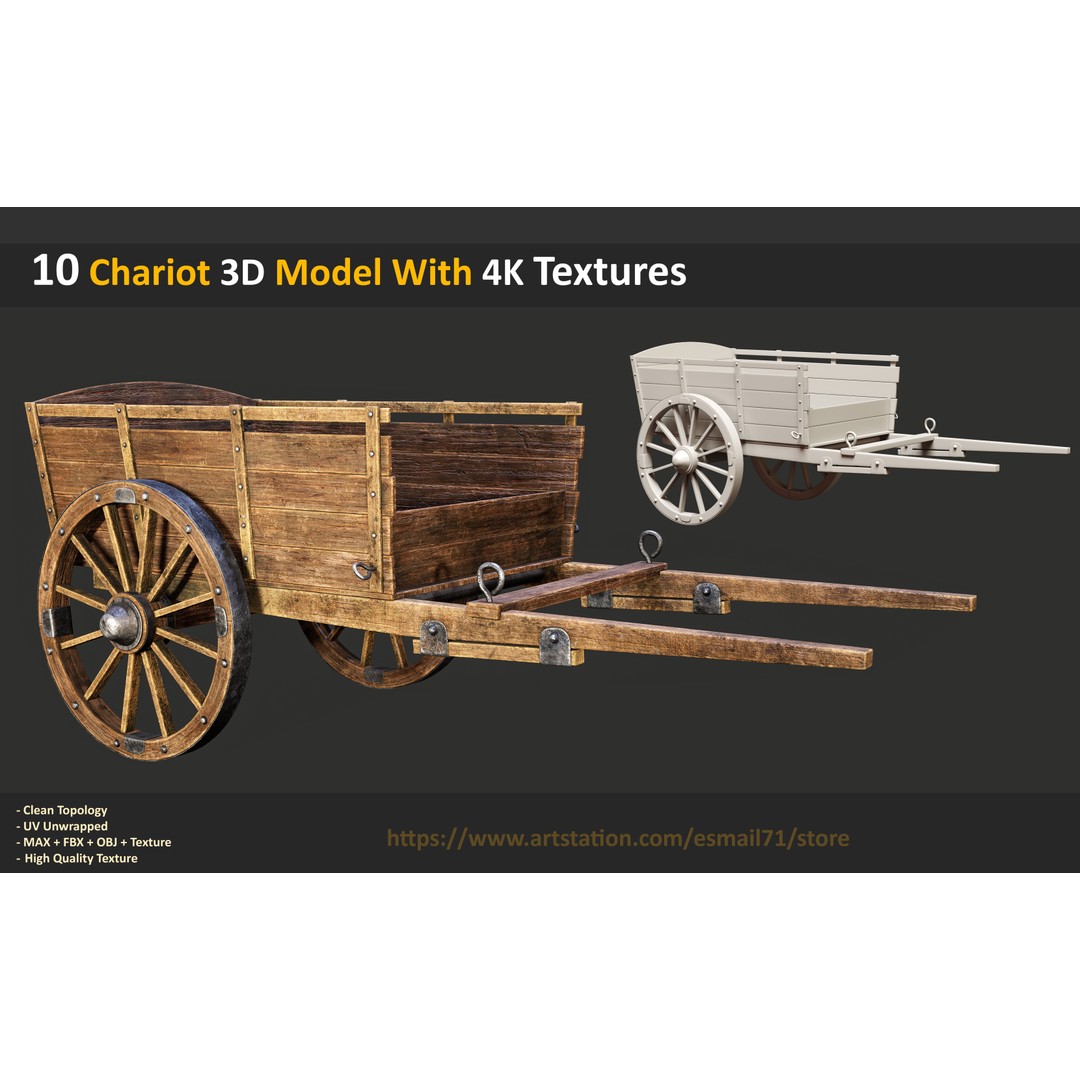 Chariot 3D Model – Low Poly Game Asset with PBR Textures, FBX - View 11