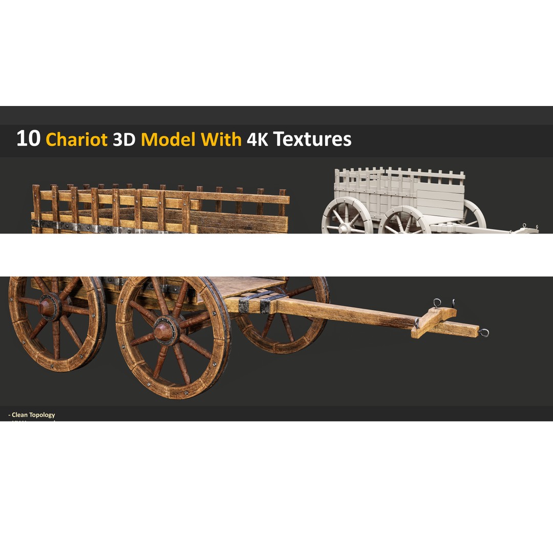 Chariot 3D Model – Low Poly Game Asset with PBR Textures, FBX - View 12