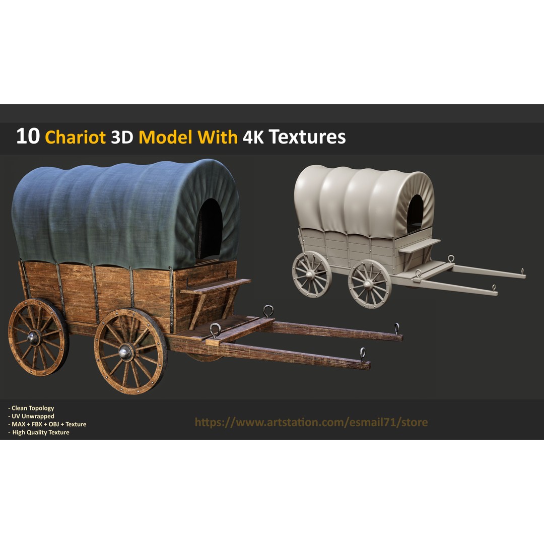 Chariot 3D Model – Low Poly Game Asset with PBR Textures, FBX - View 5