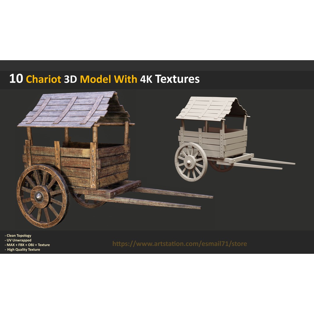 Chariot 3D Model – Low Poly Game Asset with PBR Textures, FBX - View 6