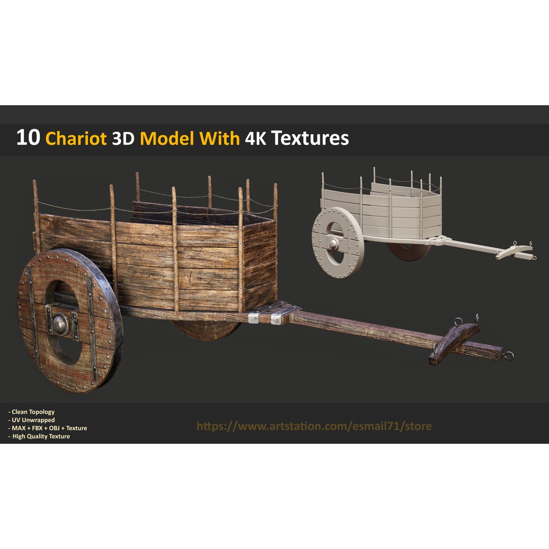 Chariot 3D Model – Low Poly Game Asset with PBR Textures, FBX - View 7